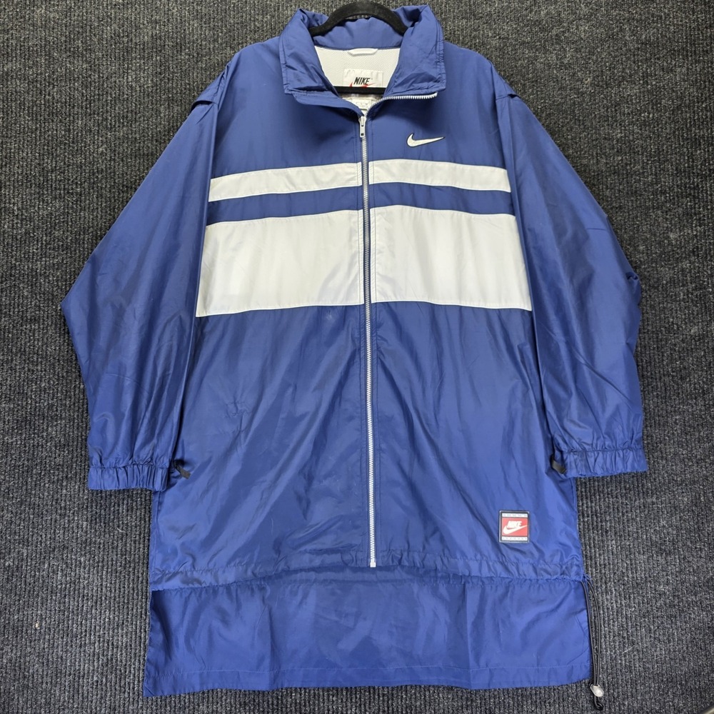 RARE Vintage 90's NIKE Wind Jacket w/Hideaway Hood XL BLUE w/BIG SWOOSH on Back